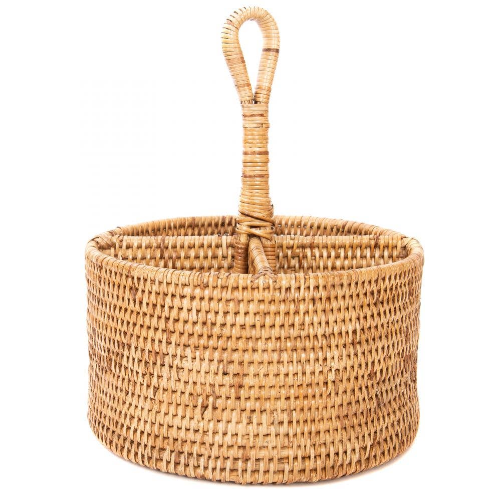 Rattan 4 Section Caddy/Cutlery Holder