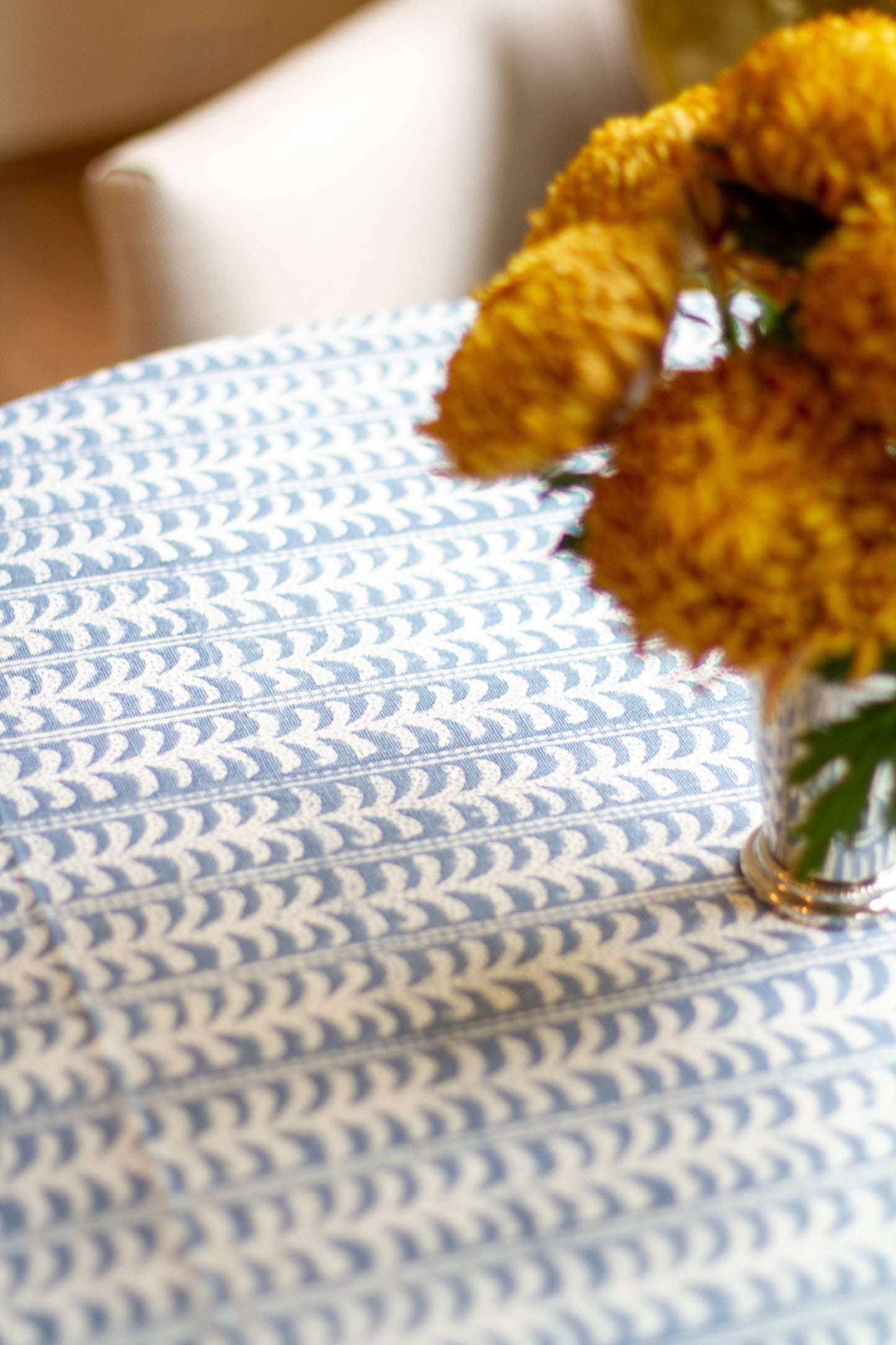Endless Fleur Tablecloth in Dusty Blue: Rectangular 120x70"