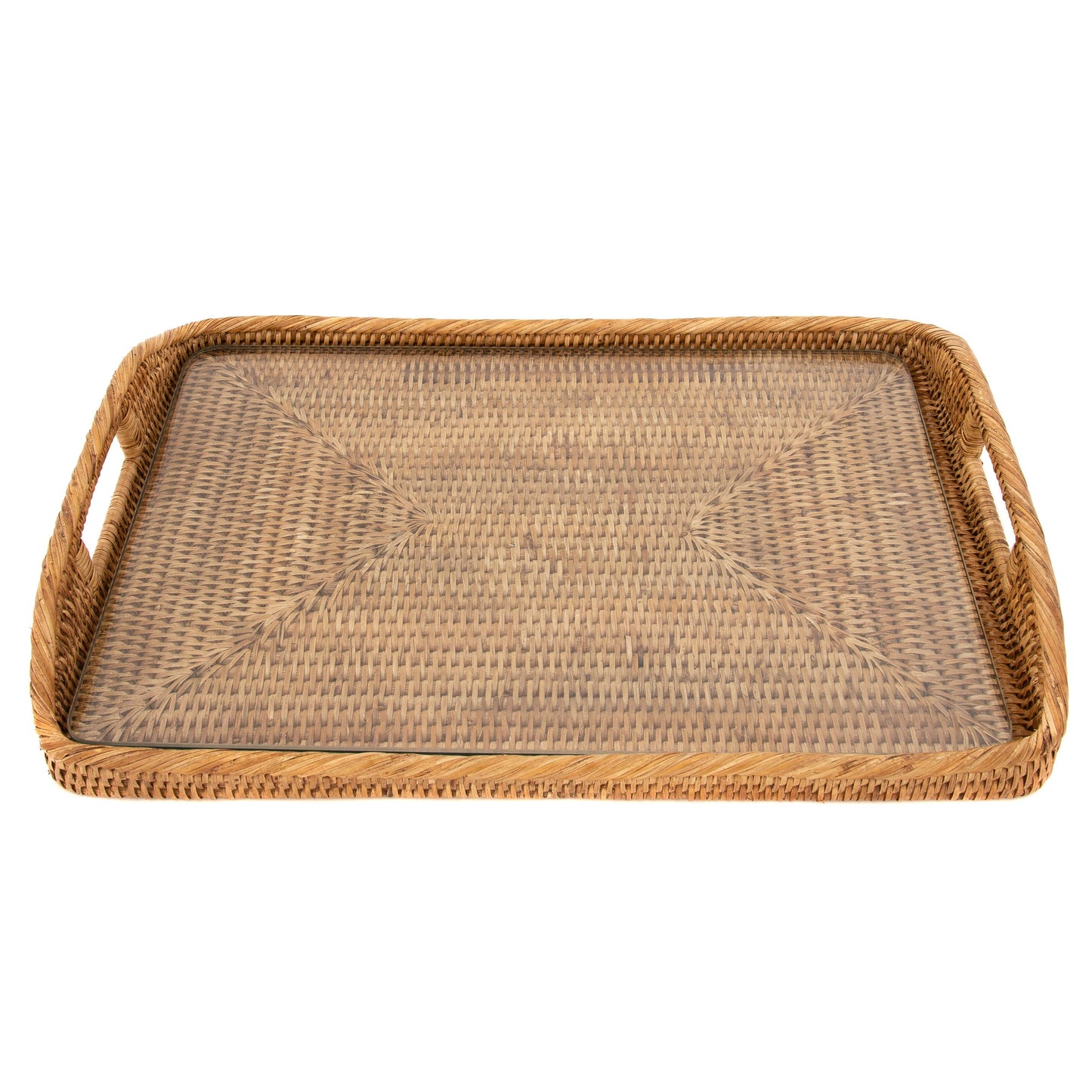 Rattan Rectangular Tray with Glass Insert