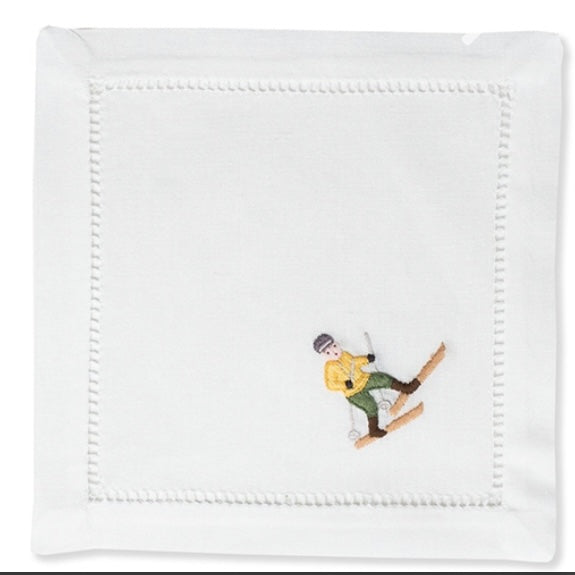 Set of 4 Skier Cocktail Napkins