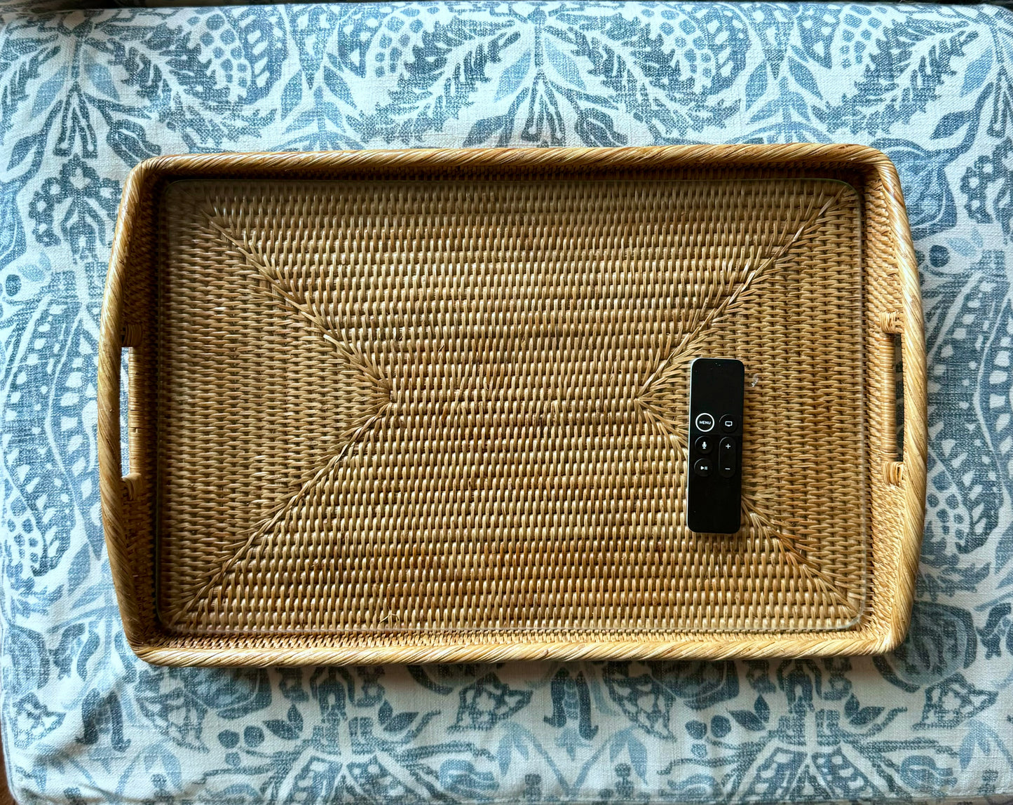 Rattan Rectangular Tray with Glass Insert