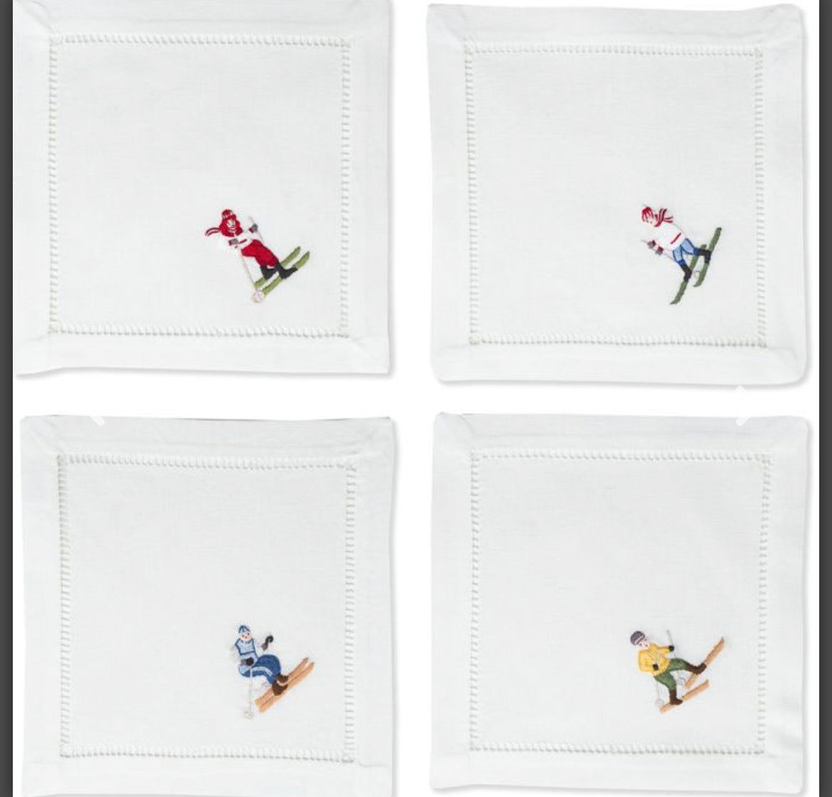 Set of 4 Skier Cocktail Napkins