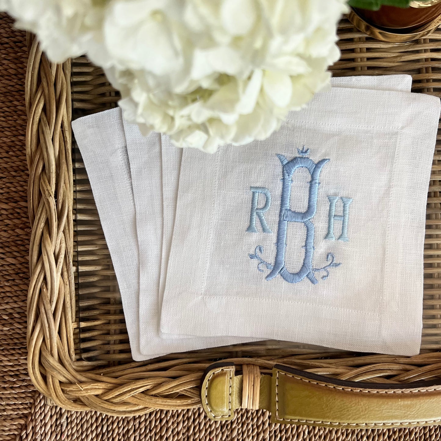 Set of 4 Plainstitch Cocktail Napkin - Customized Monogram