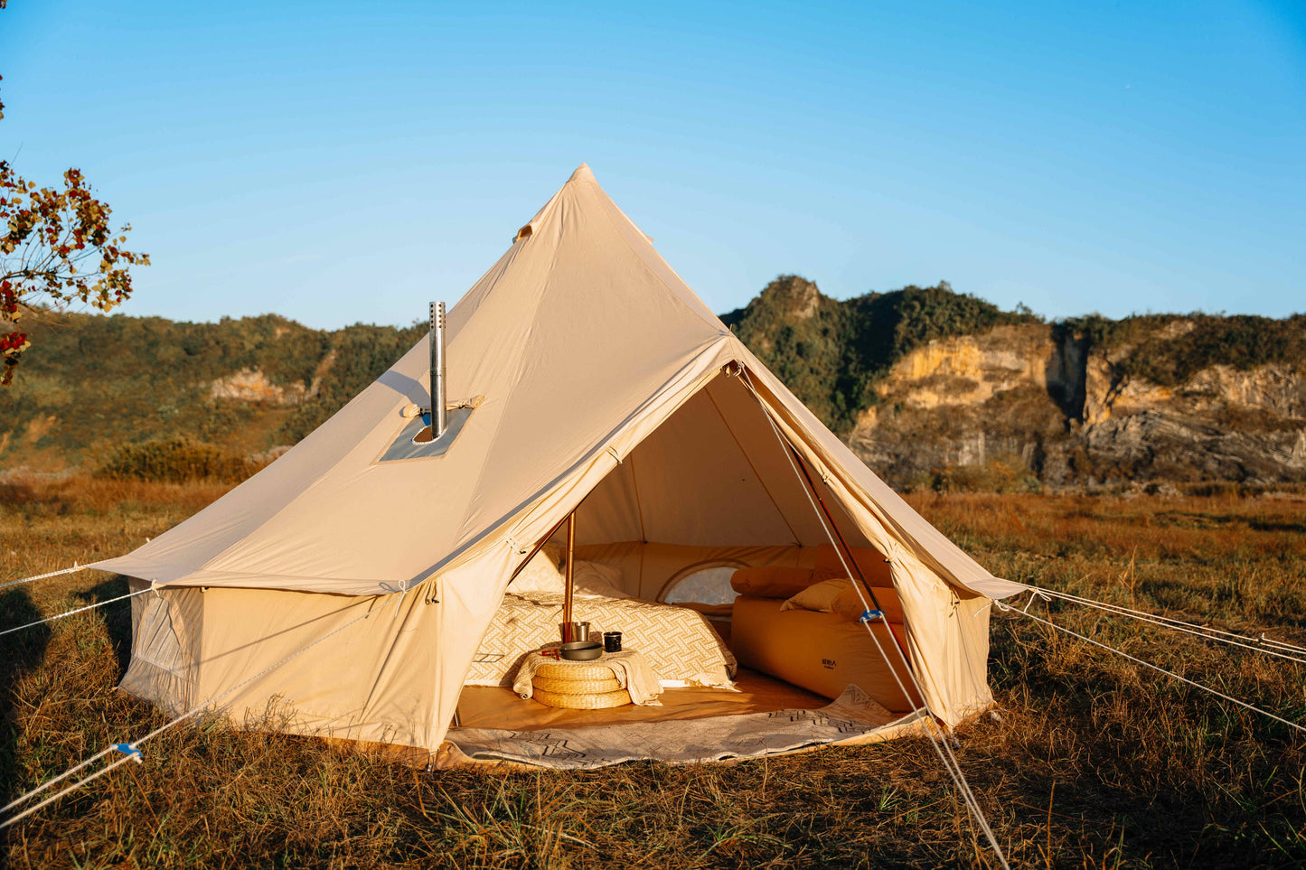 16.4ft Beige Canvas Bell Tent – Waterproof with Stove Jack