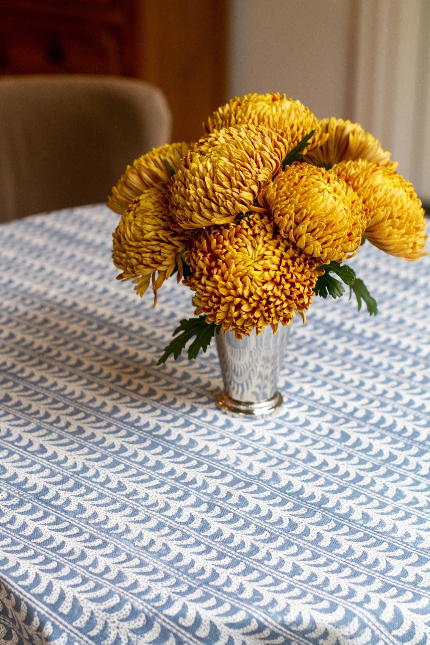 Endless Fleur Tablecloth in Dusty Blue: Rectangular 120x70"