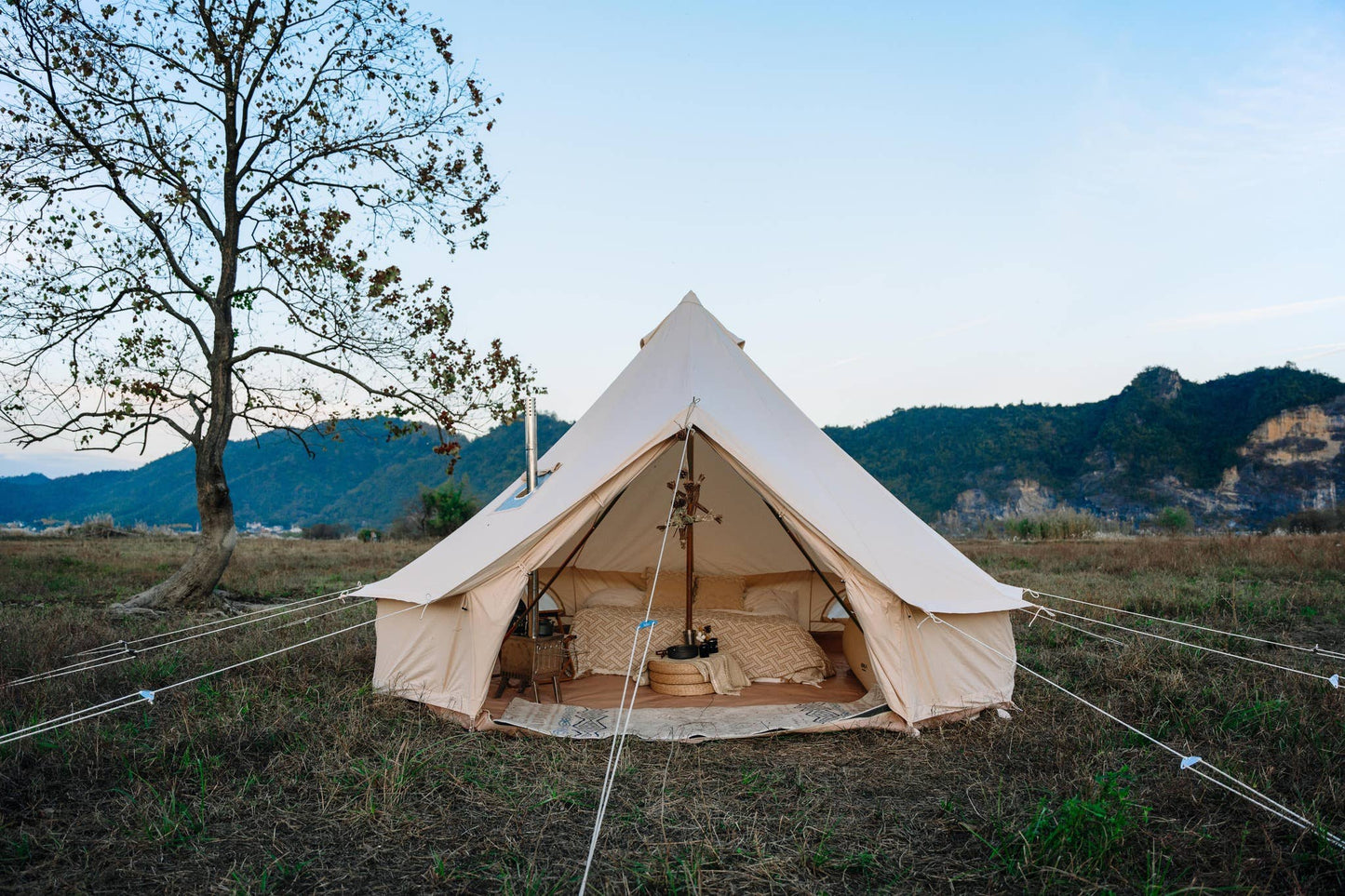 16.4ft Beige Canvas Bell Tent – Waterproof with Stove Jack