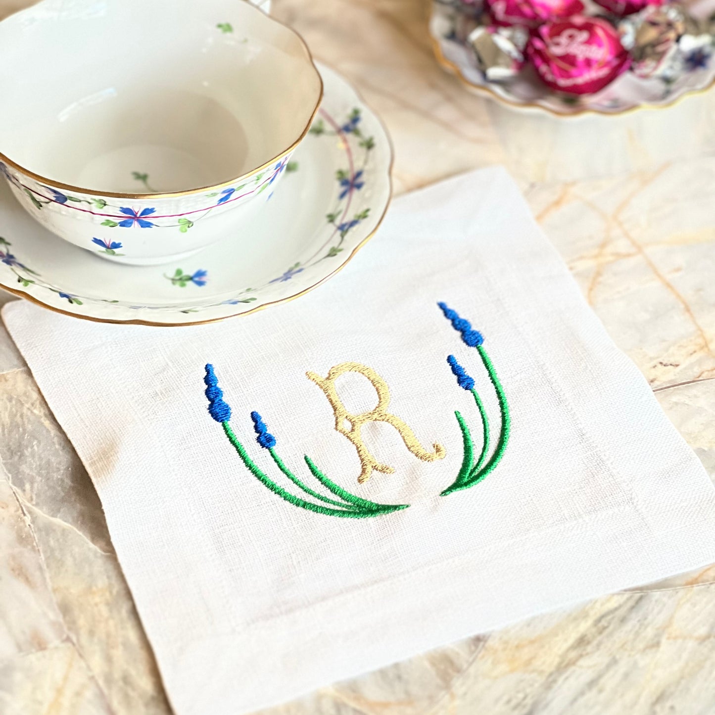 Set of 4 Plainstitch Cocktail Napkin - Customized Monogram