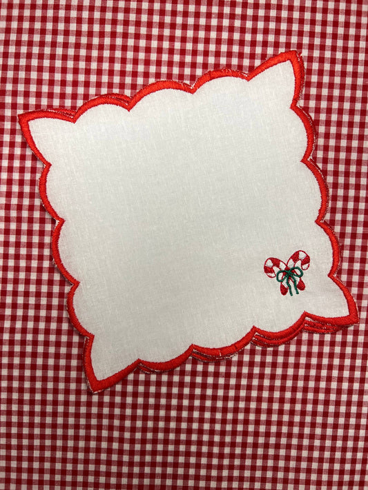 Candy Cane Scalloped Cocktail Napkins - Set of 4