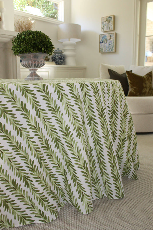 Ferns Tablecloth in Moss Green: 120" x 70" Rectangle